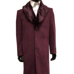 Mens Wool men's Overcoat With Fur Collar Full Length 48 Inches